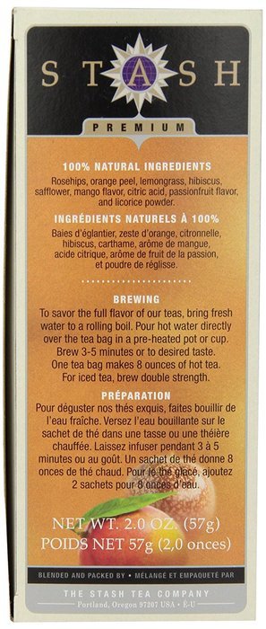 Stash Premium Mango Passionfruit Herbal Tea, Tea Bags, 30 Count Box N2