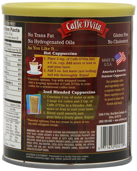 Caffe D'Vita Sugar Free French Vanilla Cappuccino Mix, 8.5-Ounce Canisters (Pack of 6) N6