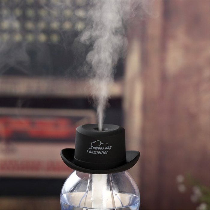 KANGVO Cowboy Cap USB Mini Portable Air Humidifier,Mini Cool Mist Humidifier Aromatherapy (Black) N5