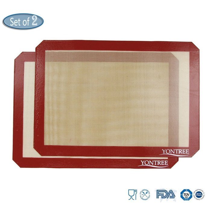Yontree Silicone Baking Mat Cookie Sheet 2xQuarter Size Brown Base & Red Edge N24