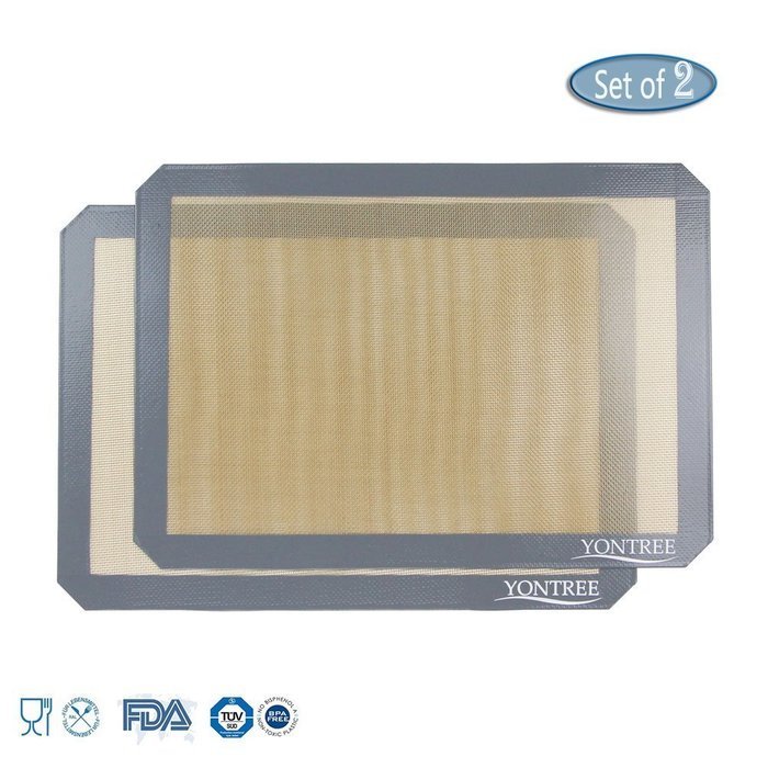 Yontree Silicone Baking Mat Cookie Sheet 2xQuarter Size Brown Base & Red Edge N28
