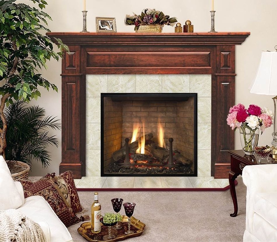 Lewiston Flush Cherry Wood Fireplace Mantel in Traditional Mahogany Finish w Raised Panels (Red Mahogany 50 in...