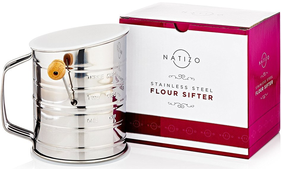 Natizo Stainless Steel 3-Cup Flour Sifter with Lid and Bottom Cover N4