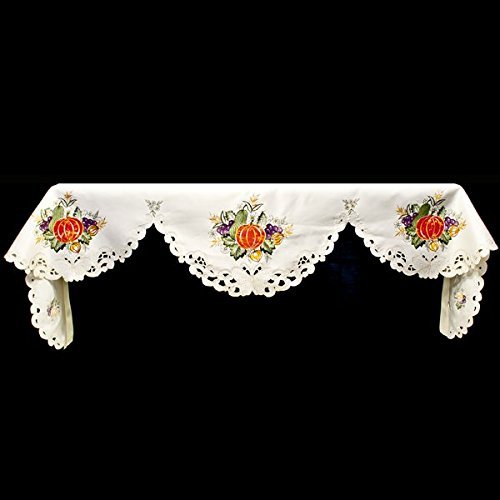 19" X 90" Wide Fireplace Mantel Scarf with Fall Pumpkins, Grapes
