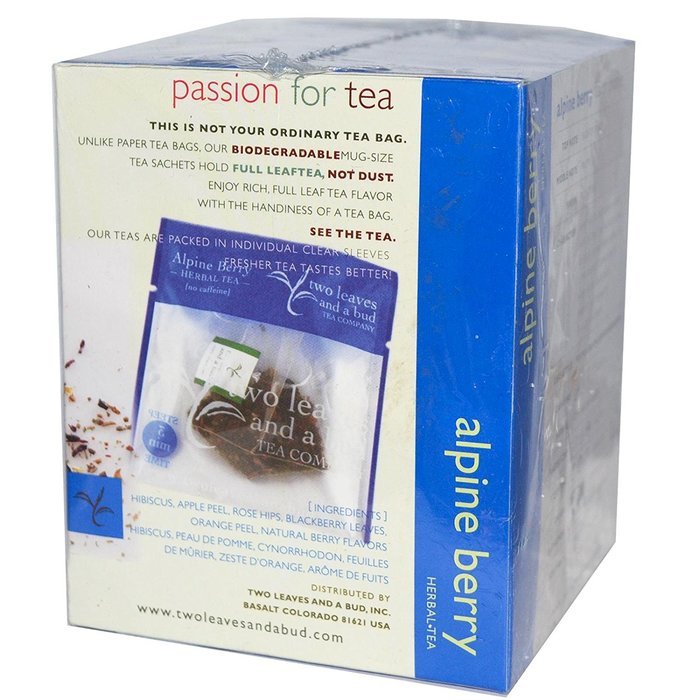 Two Leaves and a Bud Alpine Berry Herbal Tea, Tea Bags, 15-Count Box