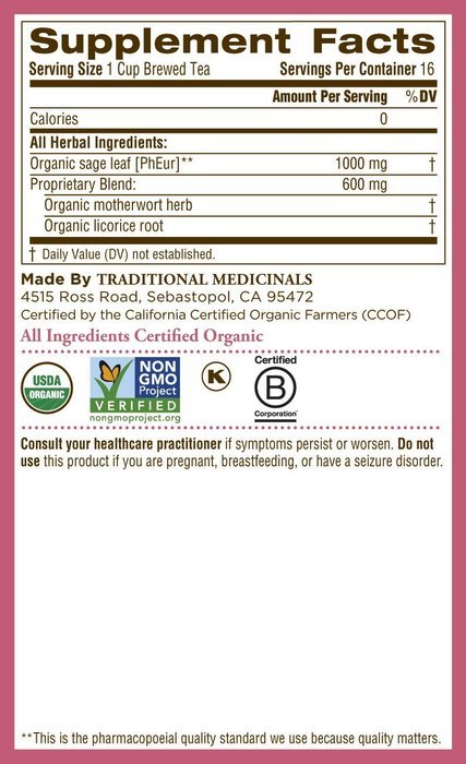 Traditional Medicinals Organic Cooling Sage Tea, 16 Tea Bags (Pack of 6) N7
