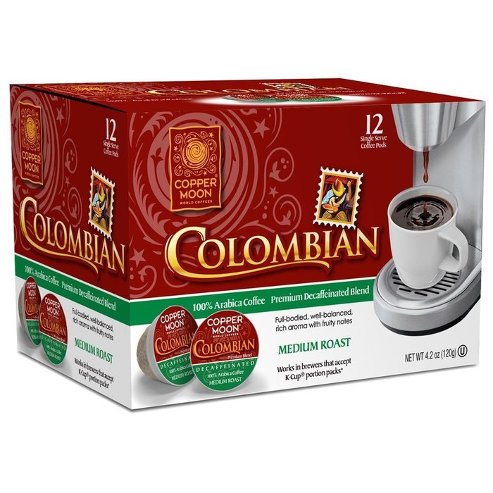 Copper Moon Coffee Colombian Decaf, Single Cups, 12 Count for Keurig K-cup Brewers N3