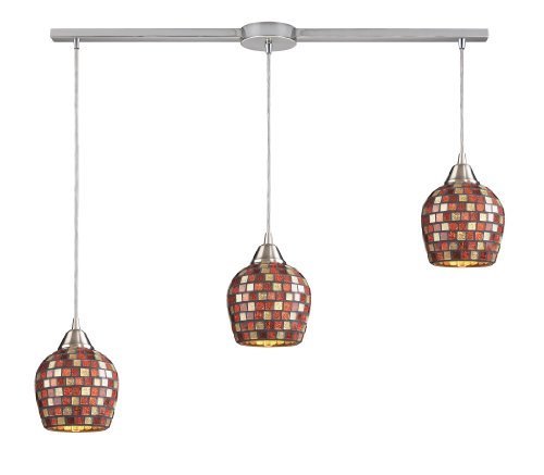 Elk 528-3L-MLT 3-Light Linear Pendant In Satin Nickel and Multi Mosaic Glass by Elk