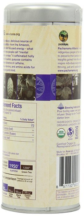 RUNA Amazonian Awakening the Dreamer Guayusa Tea Tin, Sage and Lavendar, 16-Count Biodegradable Pyramid Infusers N5