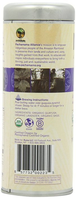 RUNA Amazonian Awakening the Dreamer Guayusa Tea Tin, Sage and Lavendar, 16-Count Biodegradable Pyramid Infusers N6