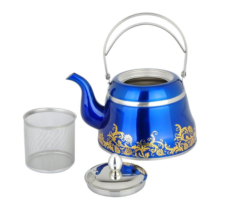 Stainless Steel Artistic Tea Coffee kettle, Capsulated Bottom, Removal Insert Infuser, Fold Down Handle, Colorful... N10