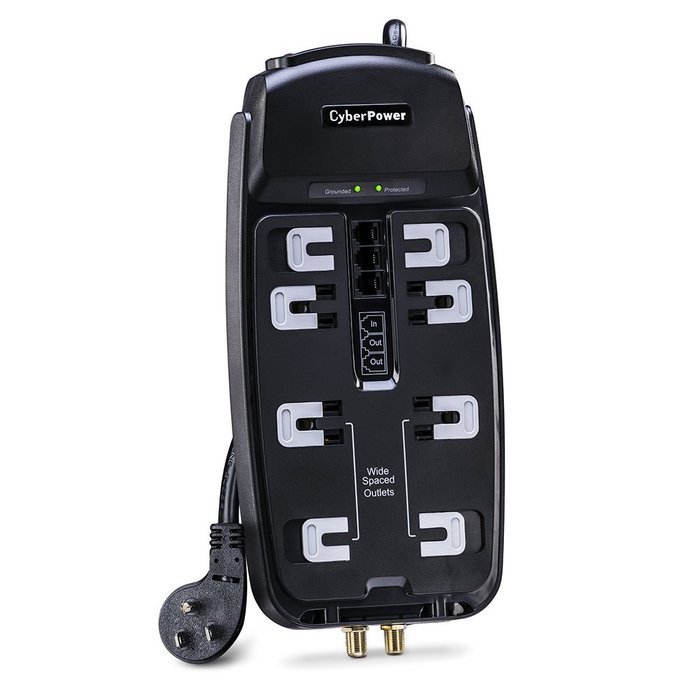 CyberPower CSHT808TC Home Theater 8-Outlets Surge Suppressor 8FT Cord and AV protection 2850 Joules