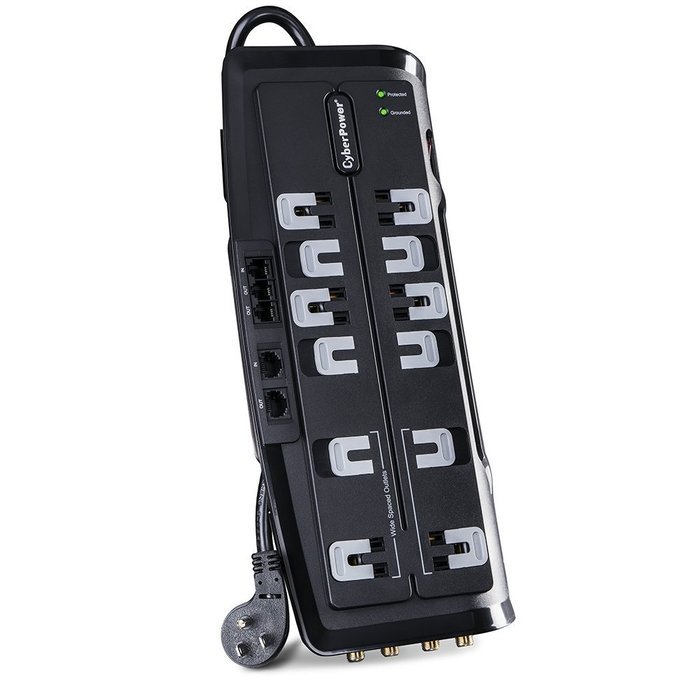 CyberPower CSHT808TC Home Theater 8-Outlets Surge Suppressor 8FT Cord and AV protection 2850 Joules N2