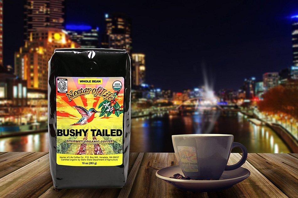 Bushy Tailed Dark Roast Coffee, from Nectar of Life. Whole Bean Coffee. Full Body. Thick & Citrus Spicy. Nicaragua... N2