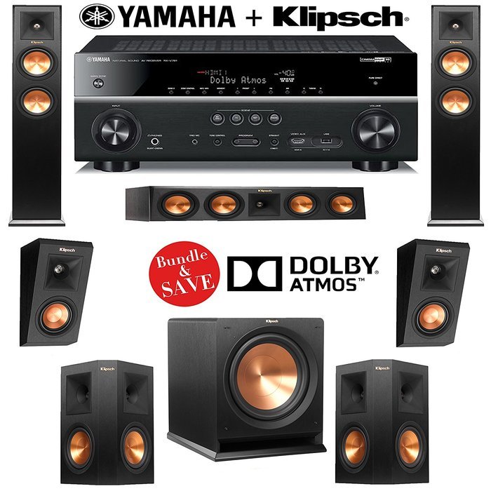 Klipsch RP-260F 5.2.2 Reference Premiere Home Theater System with Yamaha RX-V781BL 7.2-Ch Network A/V Receiver