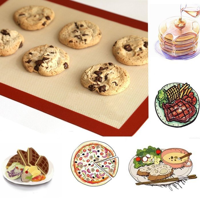 Yontree Silicone Baking Mat Cookie Sheet 2xQuarter Size Brown Base & Red Edge N37