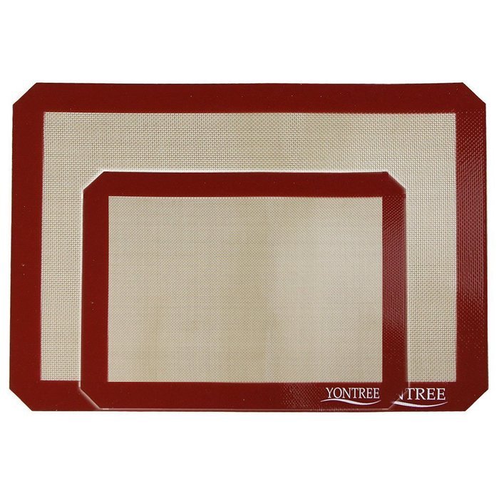 Yontree Silicone Baking Mat Cookie Sheet 2xQuarter Size Brown Base & Red Edge N39