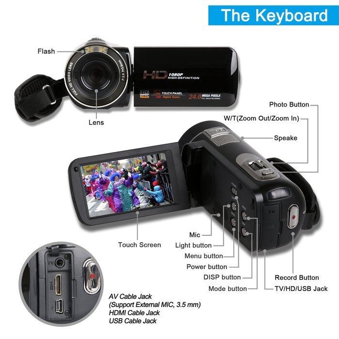 Camera Camcorders, Besteker Portable Digital Video Camcorder HD 1080P DV 3.0 Inches Touch Screen Support 64G SD...