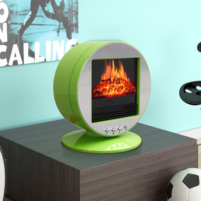 CorLiving FPE-437-F Desktop Fireplace/Space Heater, Green and Silver N7