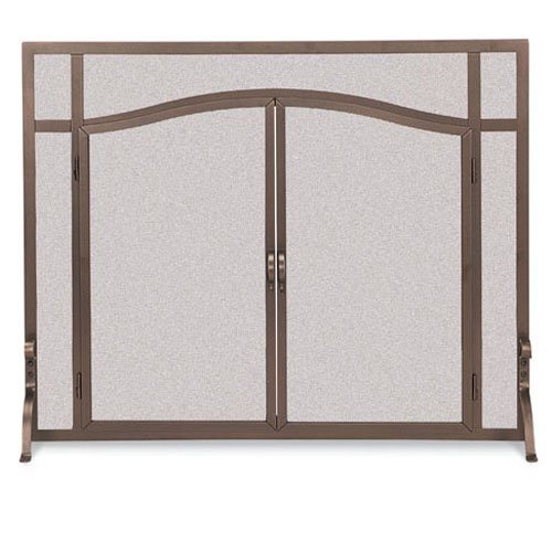 Flat Bronze Finish Fireplace Screen w Feet & Doors (44 in. Width)