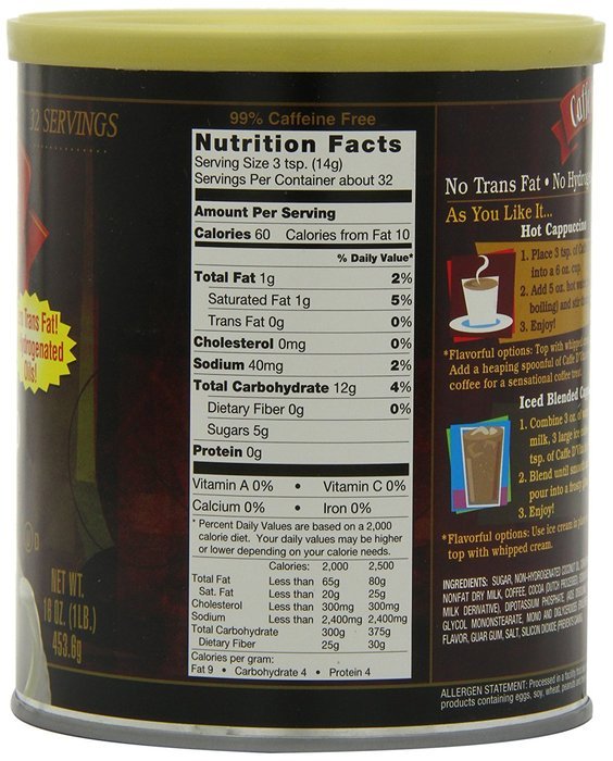Caffe D'Vita Amaretto Instant Cappuccino, 16-Ounce Canisters (Pack of 6) N18