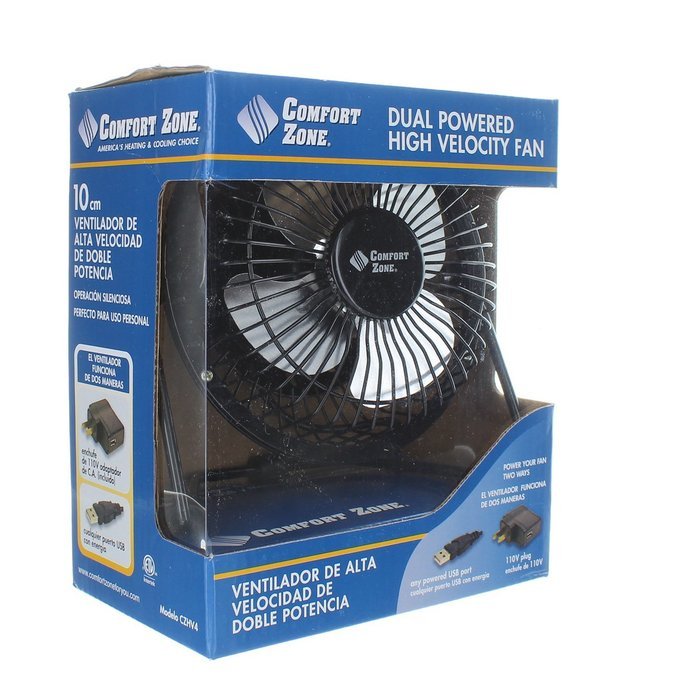 Comfort Zone 4" Dual Powered High Velocity Fan (Silver) N4