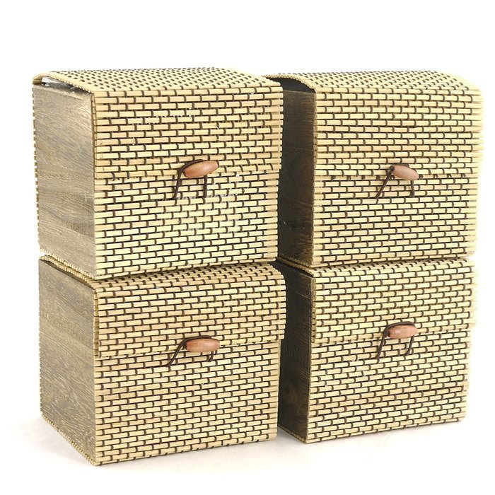 BambooMN Brand - Granulated Bamboo Charcoal Odor Absorber in Decorative 4" Box, Green and Brown 4pc N3