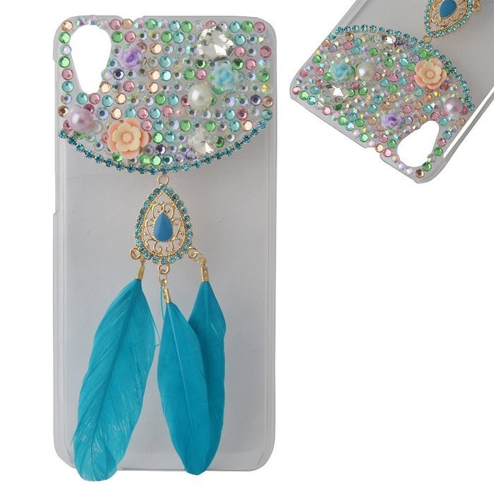 HTC Desire 626 Case,Yaheeda 3D Pearls Sparkle Plume Feather Chain Fashion Bling PC Hard Case for HTC Desire 626 N33