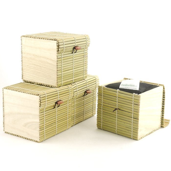 BambooMN Brand - Granulated Bamboo Charcoal Odor Absorber in Decorative 4" Box, Green and Brown 4pc N6
