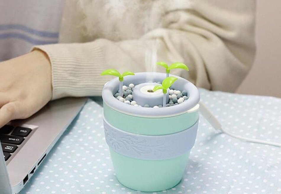 MOEBULB 235ml -Anion Ultrasonic Flower Pot Humidifier，Air Purifier, USB Powered with Auto On/Off For Home, Office...