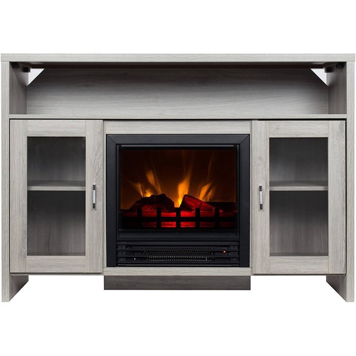 Decor Flame 42" Mantel Hudson Fireplace Media Console For TV's Up To 50"; New Grey Finish N3