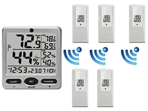 Ambient Weather WS-08 Wireless Indoor/Outdoor 8-Channel Thermo-Hygrometer with Daily Min/Max Display with One... N3