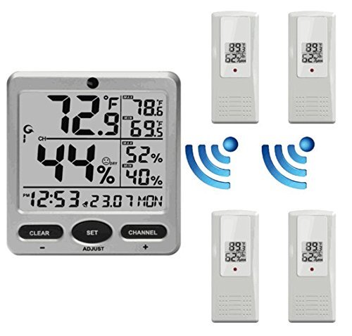 Ambient Weather WS-08 Wireless Indoor/Outdoor 8-Channel Thermo-Hygrometer with Daily Min/Max Display with One... N4