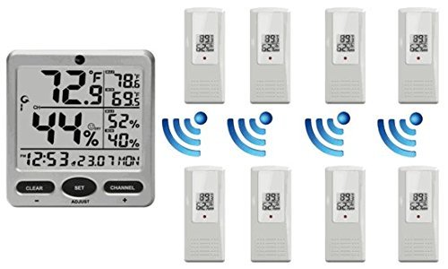 Ambient Weather WS-08 Wireless Indoor/Outdoor 8-Channel Thermo-Hygrometer with Daily Min/Max Display with One... N5
