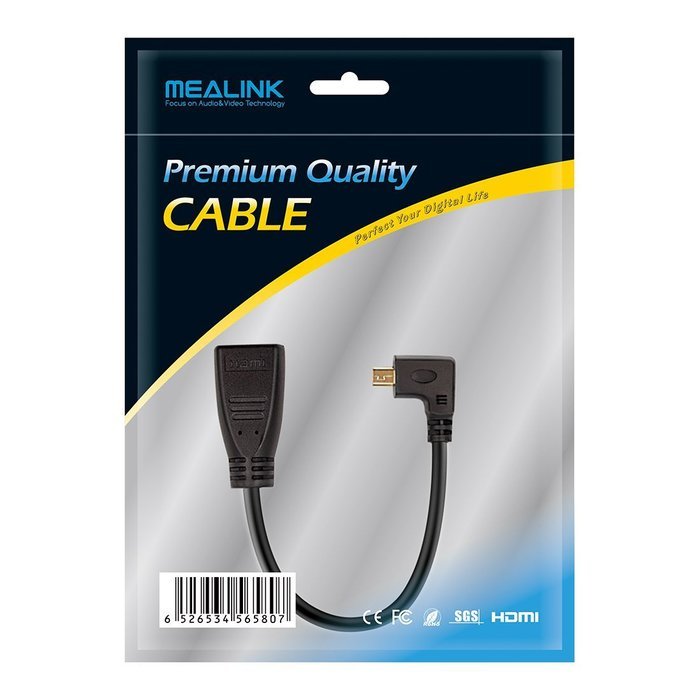 MEALINK High Speed 90 Degree Mini HDMI To HDMI Female Cable Adapter HDMI Ver1.4 3D for Digital Camera Tablet 15CM... N2