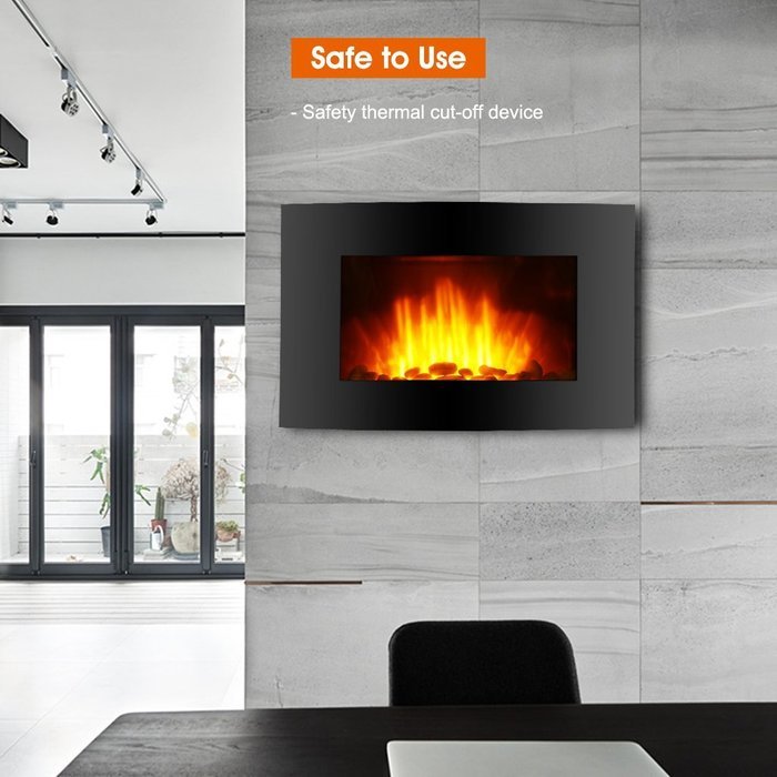 Finether 1500W Adjustable Wall Mounted Electric Fireplace Heater with 3D Patented Flame, 7 Color Changeable LED... N9