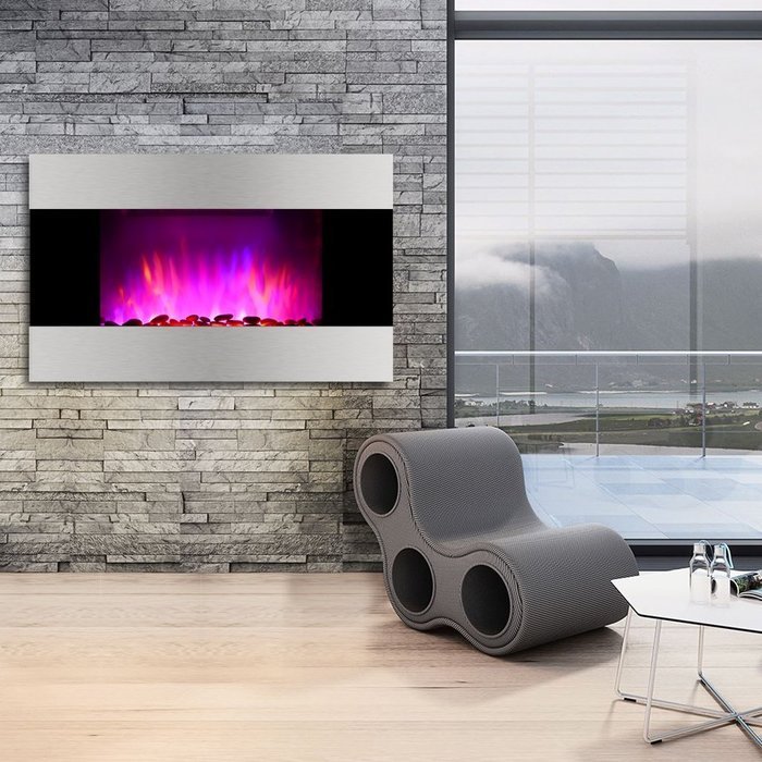 Finether 1500W Adjustable Wall Mounted Electric Fireplace Heater with 3D Patented Flame, 7 Color Changeable LED... N10