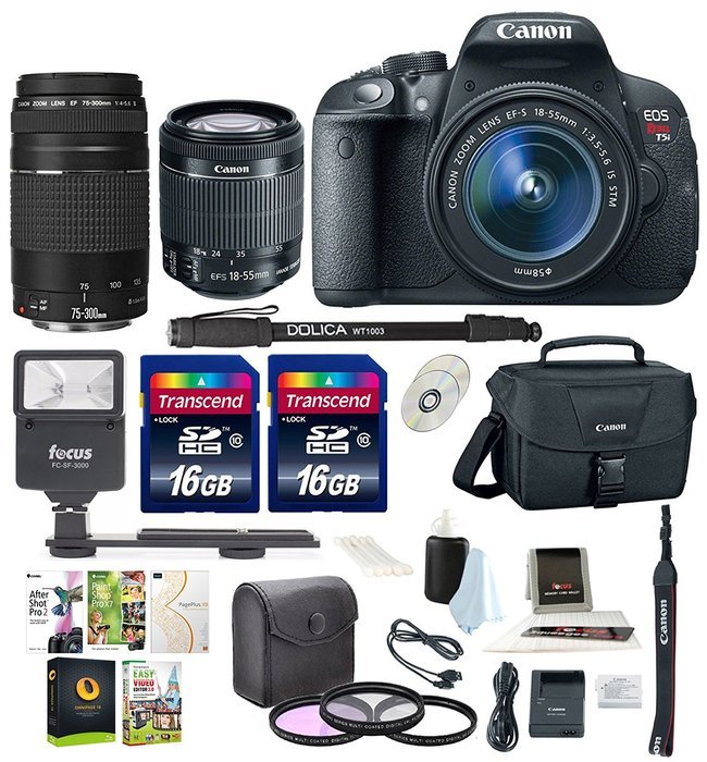 Canon Rebel T5i w/ 18-55mm and 75-300mm lenses + Promotional Holiday Bundle
