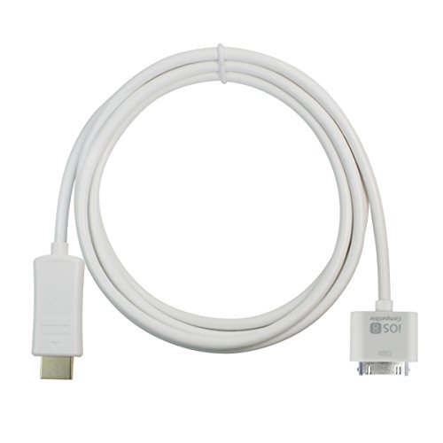 Dock connector to HDMI Cable support IOS 8.0 up,Demupai Male to Male 30 pin cable to HDMI cable 5.5 feet in white...