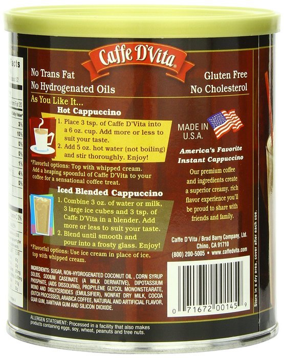 Caffe D'Vita Amaretto Instant Cappuccino, 16-Ounce Canisters (Pack of 6) N47