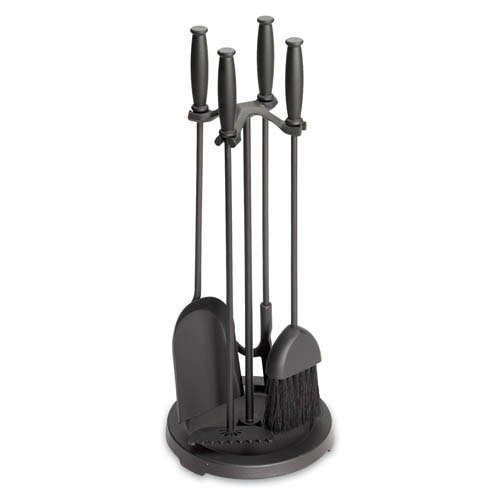 5 Pc Matte Black Wood Stove Tool Set w Round Base