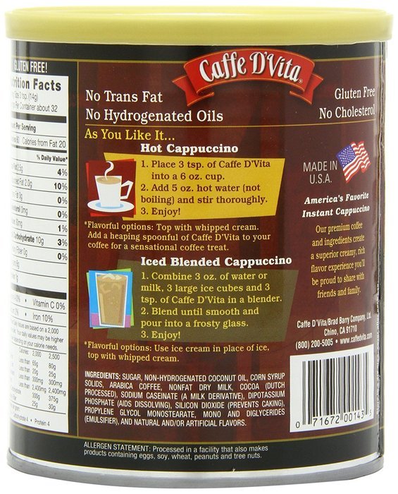 Caffe D'Vita Amaretto Instant Cappuccino, 16-Ounce Canisters (Pack of 6) N53