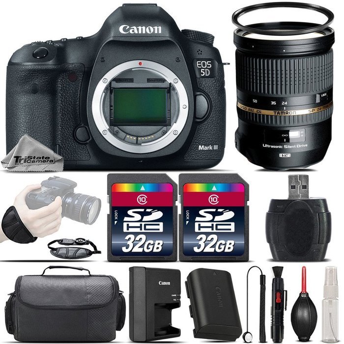 Canon EOS 5D Mark III DSLR Full Frame 22.3MP Camera + Tamron 24-70mm 2.8 VC Lens + 64GB Storage + Wrist Grip Strap...