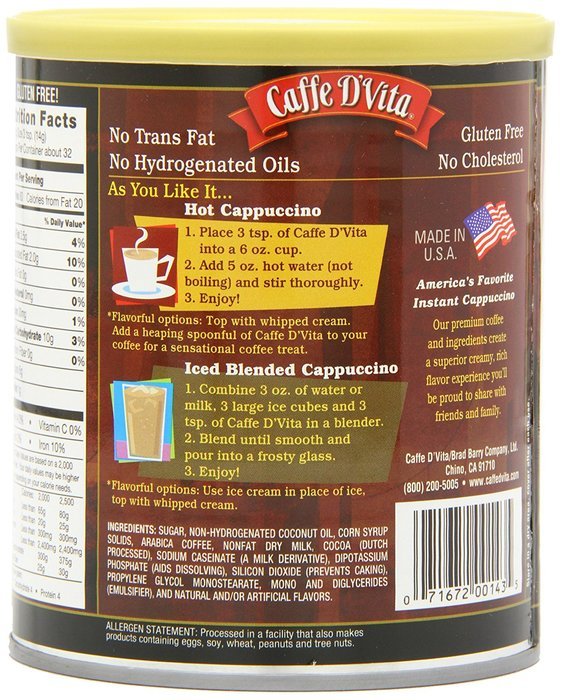 Caffe D'Vita Amaretto Instant Cappuccino, 16-Ounce Canisters (Pack of 6) N55
