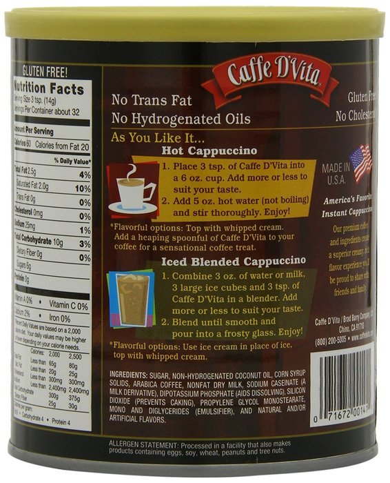 Caffe D'Vita Amaretto Instant Cappuccino, 16-Ounce Canisters (Pack of 6) N57