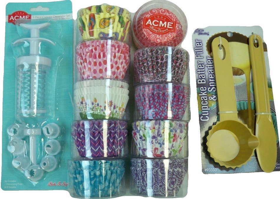 Bundle-12 Items: Cupcake Baking Set Including 10 liner designs and 2 tools N2