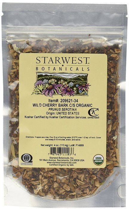 1 X Wild Cherry Bark Cut & Sifted Organic - Prunus serotina, 4 Oz,(Starwest Botanicals)