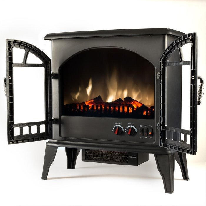 Jasper Free Standing Electric Fireplace Stove - 25 Inch Black Portable Electric Vintage Fireplace with Realistic...