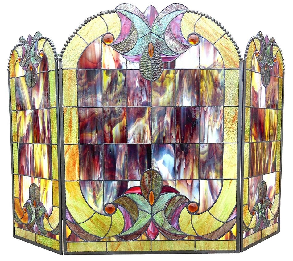 Chloe Lighting Tiffany Style 3 Piece Folding Victorian Fireplace Screen, 40" Wide, Multicolor