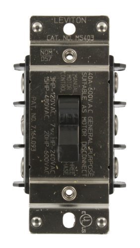 Leviton MS403-DS 40 Amp, 600 Volt, Three-Pole, Three Phase AC Motor Starter, Suitable as Motor Disconnect, Industrial...